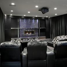 Black Home Theater With Curtains