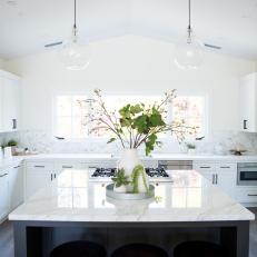 Bright White & Charcoal Gray Combine in Stylish Kitchen