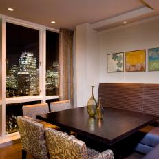 Compelling View of Boston at Night From a Kitchen Banquette