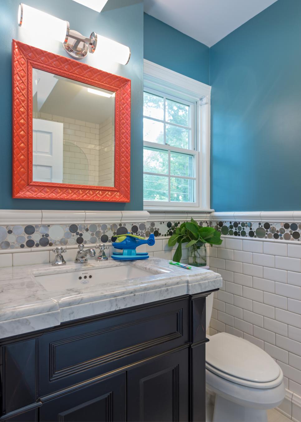 Contemporary, Blue Kid's Bathroom is Fun, Mod | HGTV