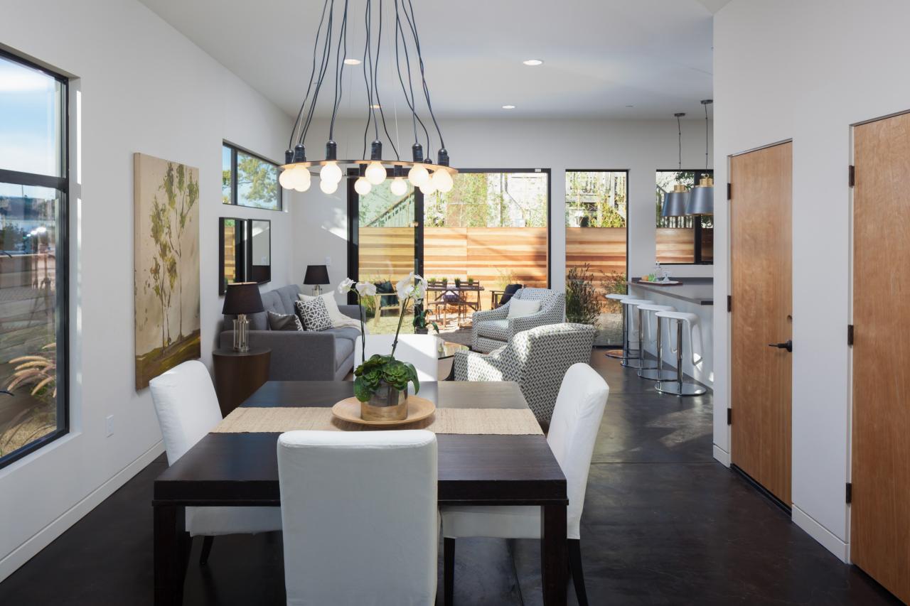Contemporary Living, Dining and Kitchen with Open Floor