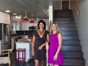As seen on Beach Flip, Contestants Daphney (C) and Lucy (L) in the first floor living area at the Southwind condo. (portrait)