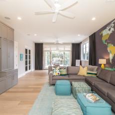 Gray Contemporary Family Room With Map