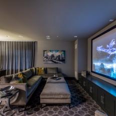 Gray Contemporary Media Room With Sectional