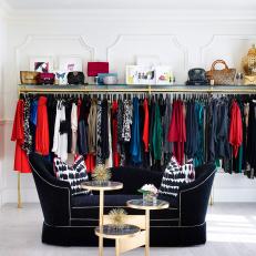 Clothing Rack and Black Art Deco Bench