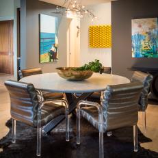 Neutral Contemporary Dining Room With Metallic Chairs