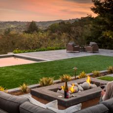 Modern Backyard With Fire Pit and Views