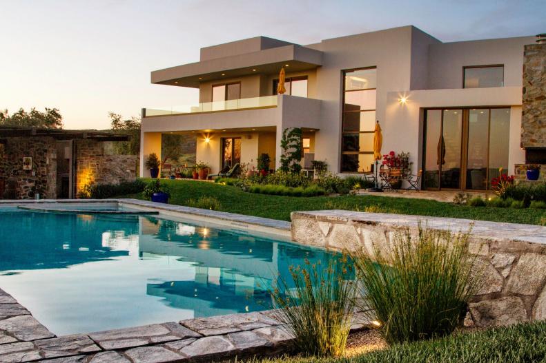 White Home Exterior With Pool