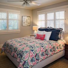 Gray Cottage Bedroom With White Shutters