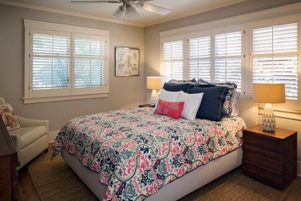 Gray Cottage Bedroom With White Shutters | HGTV