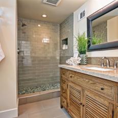 Transitional Guest Bathroom is Open, Calming