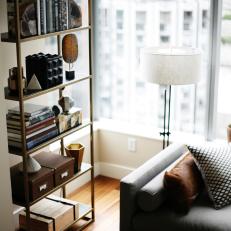 Corner of Living Room With Metal Bookshelf & Daybed