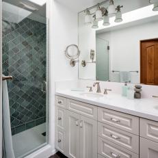 White Bathroom With Gray Shower Tiles