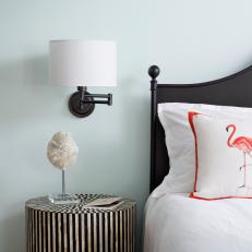 Black and White Nightstand and Sconce