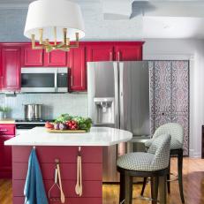 Cranberry + Blue-Gray Palette in Transitional Kitchen