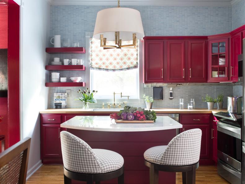 Eat-In Kitchen With Cranberry-Red Cabinetry