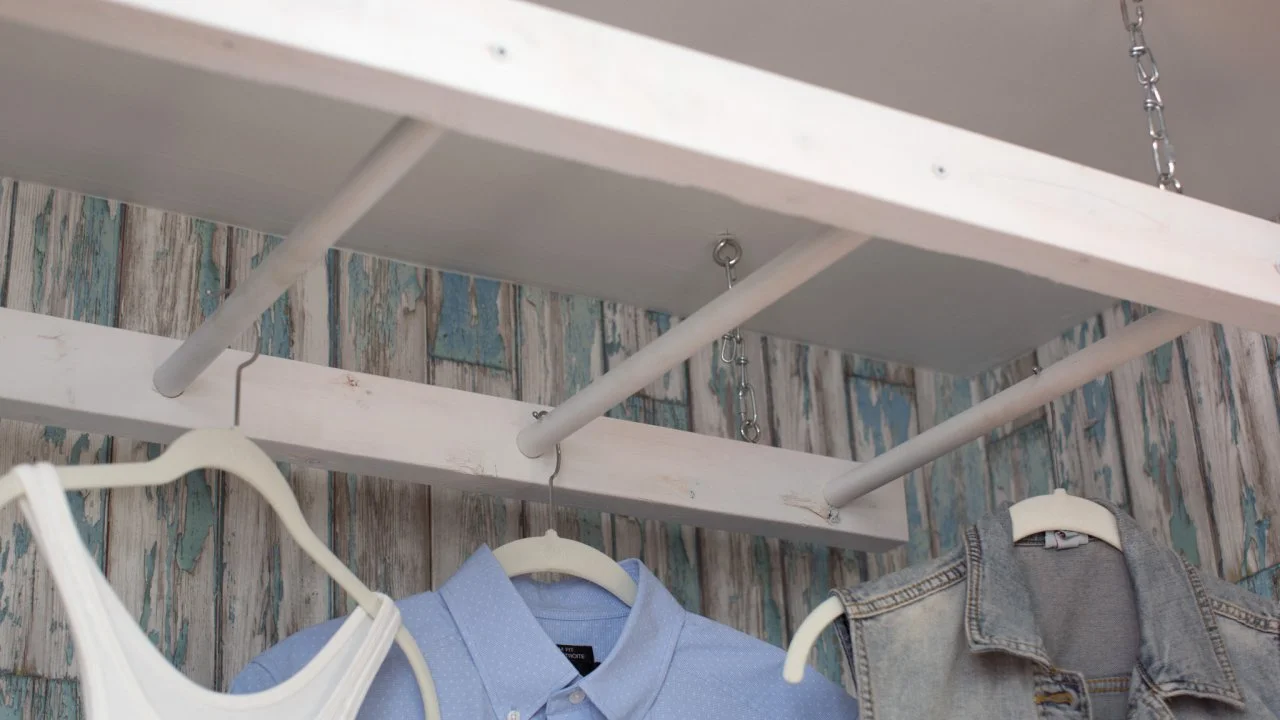 Hanging clothes rack from ceiling diy best sale