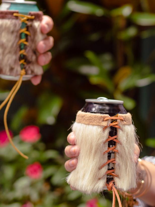 You and your guests will love toasting to good times with these handmade faux fur koozies.