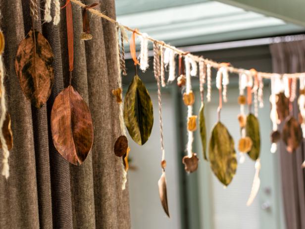Magnolia Leaves Hanging From Homemade Garland