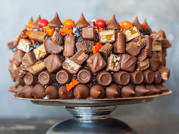 Candy Cake Covered With Leftover Halloween Candy