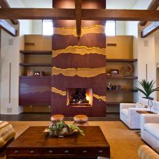 Neutral Rustic Contemporary Living Room With Fireplace