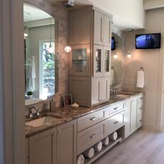 Gray Spa Bathroom With TV