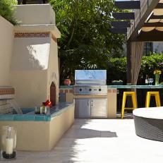 Grill With Extended Countertop Provides Outdoor Cooking, Dining Location