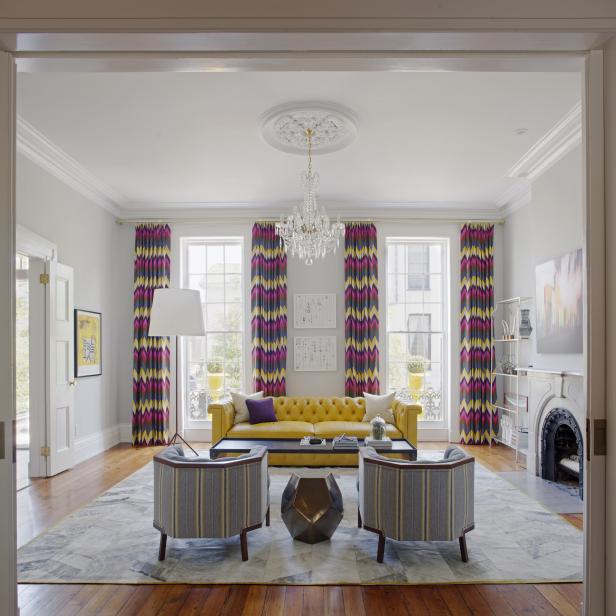 Living Room With Yellow Sofa