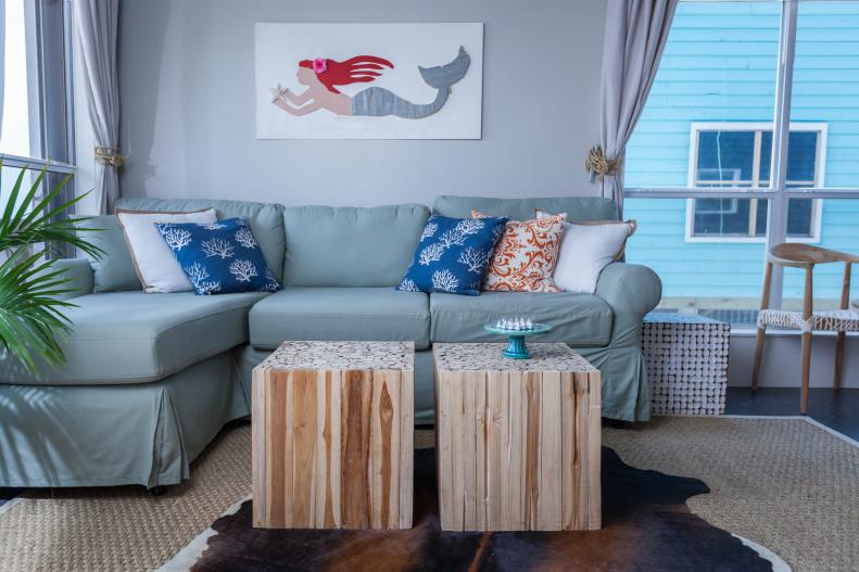 Red and Gray Rustic Living Room From HGTV's Beach Flip