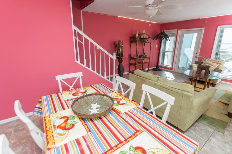 Red and Gray Rustic Living Room From HGTV's Beach Flip