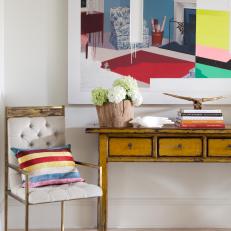 Multicolored Eclectic Foyer With Painting of Room