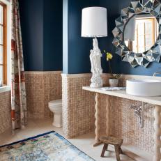 Blue Traditional Bathroom With Woven Tiles
