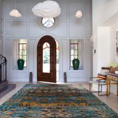 Gray Eclectic Foyer With Cloud Pendants