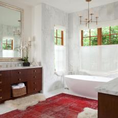 White Traditional Spa Bathroom With Red Rug
