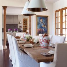 Neutral Rustic Dining Room With Asian Pots
