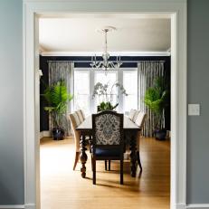 Traditional Dining Room with Deep Navy Walls