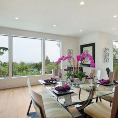 Contemporary Dining Room With Lovely Orchid Centerpiece