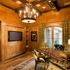 Brown Wood-Paneled Home Office