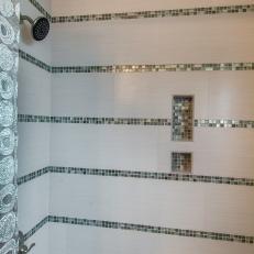Transitional Bathroom With Custom Glass Tile Detailing