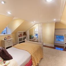 Yellow Teen Bedroom With Twin Bed and White Furniture