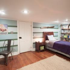 Eclectic Teen Bedroom with Striped Walls and Antique Twin Bed