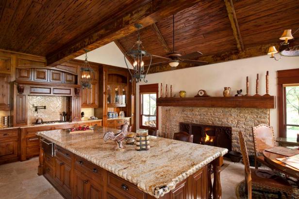 Rustic Kitchen With Vaulted Wood Ceiling Large Island Hgtv