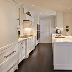 Beautiful Traditional Kitchen White Cabinetry & Dark Hardwood Floors