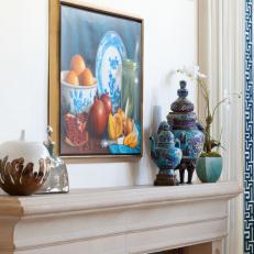Still Life Painting and Accessories on Mantel