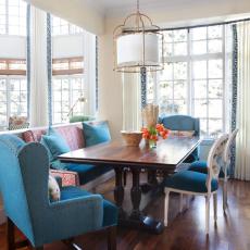 Transitional Breakfast Nook With Blue Armchair