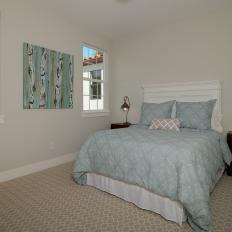 Guest Bedroom Boasts Patterned Bedding & Carpet