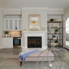 Coastal Living Room Features White Wet Bar