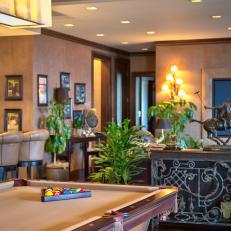 Game Room with Tropical Design and Pool Table