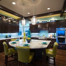 Big and Rich Transitional Kitchen With Vibrant Accents