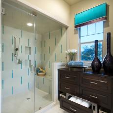Asian-Inspired Bathroom in Turquoise and Brown